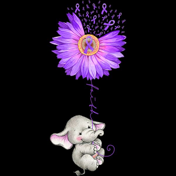 FAITH Elephant Hold Purple Sunflower Fibromyalgia Awareness T Shirt Thumbnail