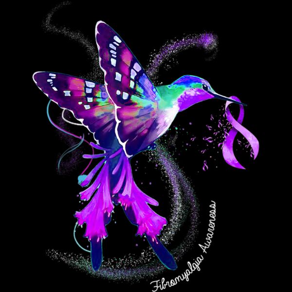 Hummingbird Holding Purple Ribbon Fibromyalgia Awareness T Shirt Thumbnail