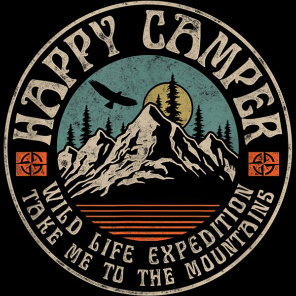 Happy Camper Retro Vintage Camping Hiking Mountain Climbing T Shirt Thumbnail