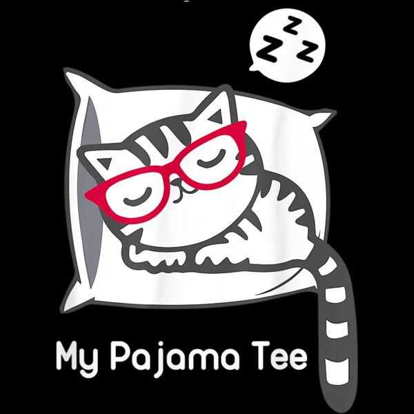 Cat Pajama Shirt Cute Sleeping Kitty with Glasses Pj T Shirt Thumbnail