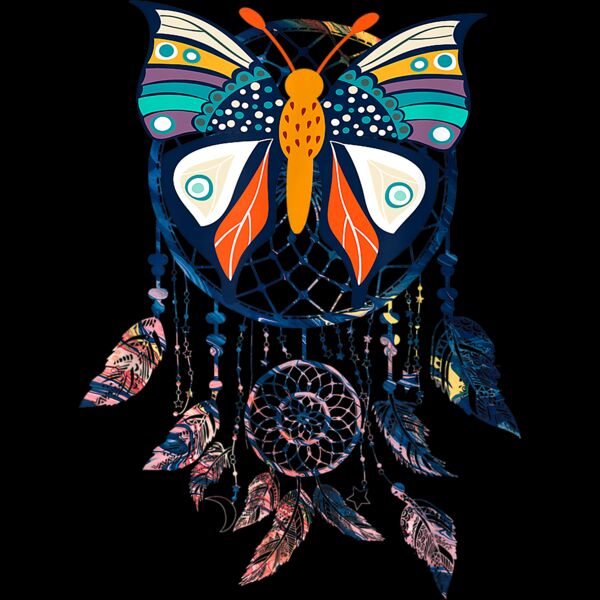 Butterfly Feathers Indian Boho Dreamcatcher T Shirt Thumbnail