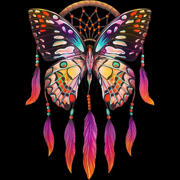 Dreamcatcher Butterfly Feathers Boho Native American T Shirt T Shirt Thumbnail