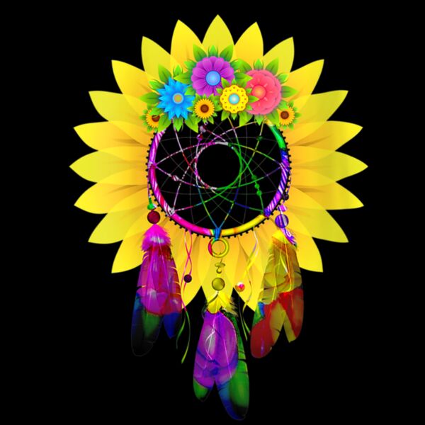 Womens Dream Catcher Sunflower Dreamcatcher Gift Circle of Life V Neck T Shirt Thumbnail