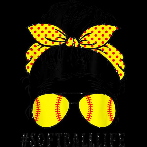 Mom Life Softball Baseball Mom Mothers Day Messy Bun Womens T Shirt Thumbnail