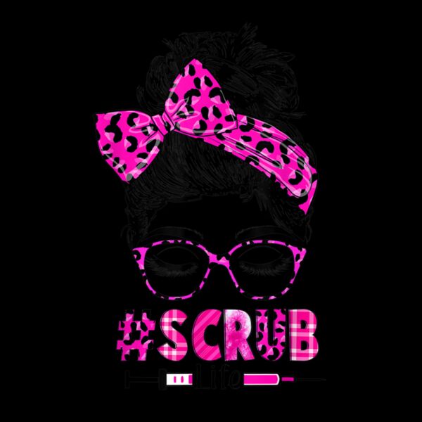 Messy Hair Woman Bun Stethoscope Scrub Life Leopard Nurse Thumbnail