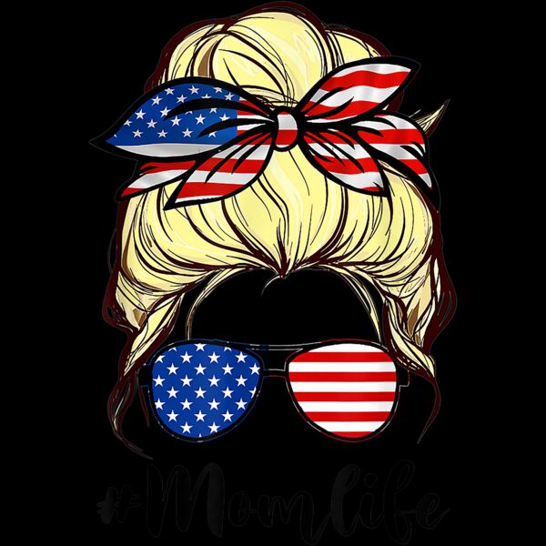 Messy Hair Woman Bun American Mom Life 4th Of July Blond T Shirt Thumbnail
