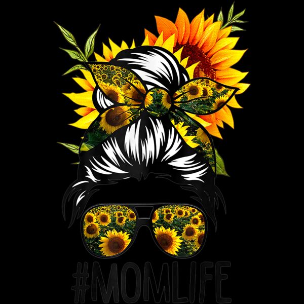 Mom Life Messy Hair Bun Sunflower Women Mothers Day T Shirt Thumbnail