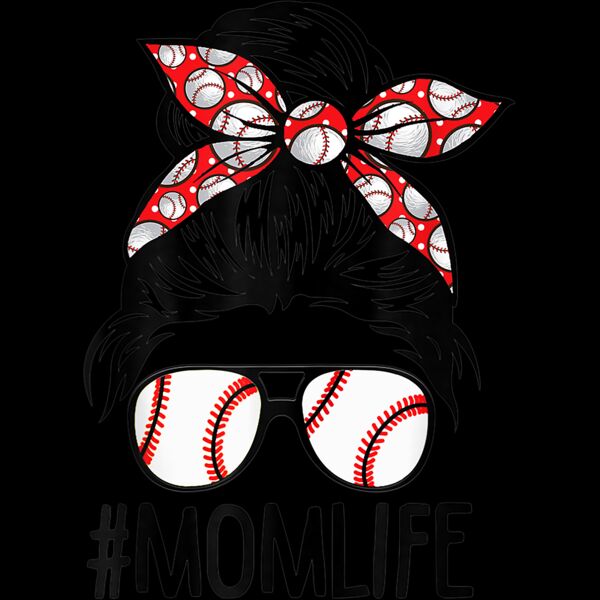Mom Life Softball Baseball Mothers Day Messy Bun T Shirt Thumbnail