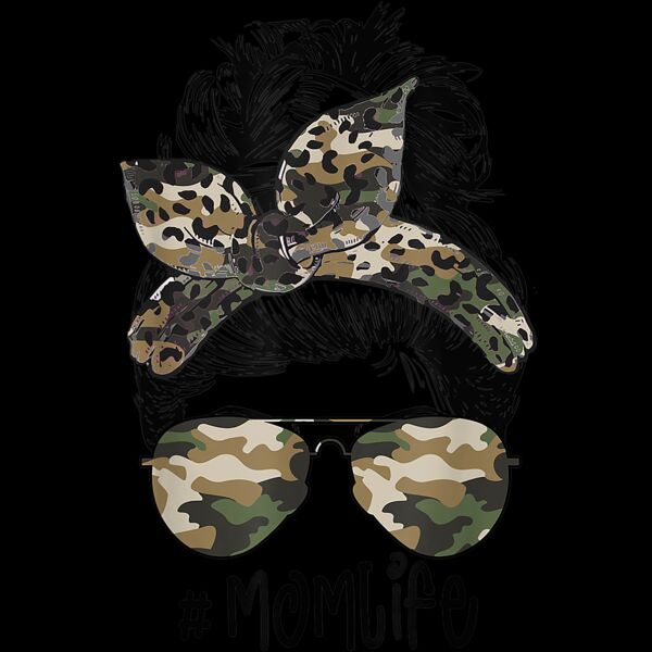 Mom Life Camouflage Glasses Messy Bun Mom Mothers Day 2021 T Shirt Thumbnail