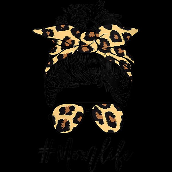 Womens Classy Mom Life with Leopard Pattern Shades  Cool Messy Bun V Neck T Shirt Thumbnail