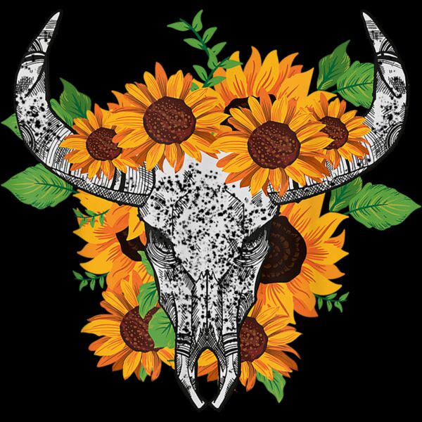 Cow Bull Skull Sunflower Distressed T Shirt Thumbnail