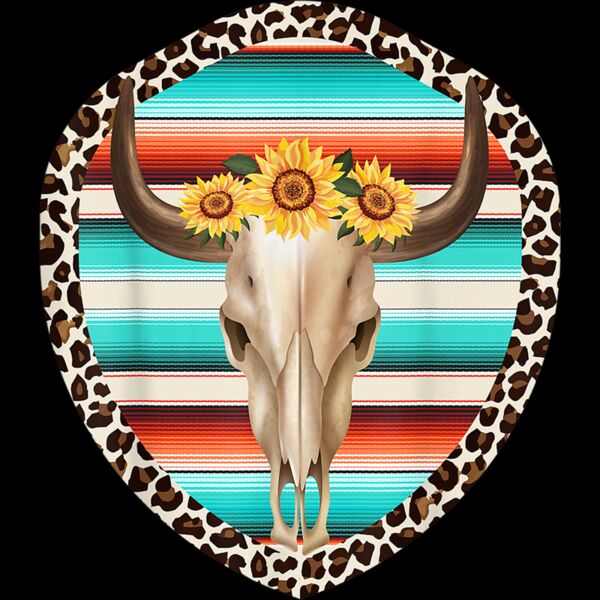 Funny Serape Cow Skull print Sunflower Leopard Turquoise T Shirt Thumbnail