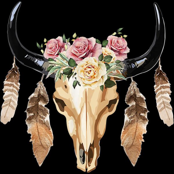 Cow Boho Skull Flowers Feathers Pattern cute gift T Shirt Thumbnail