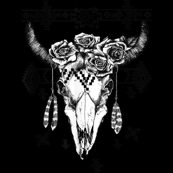 Boho Cow Bull Skull With Rose For Girl and Women T Shirt Thumbnail