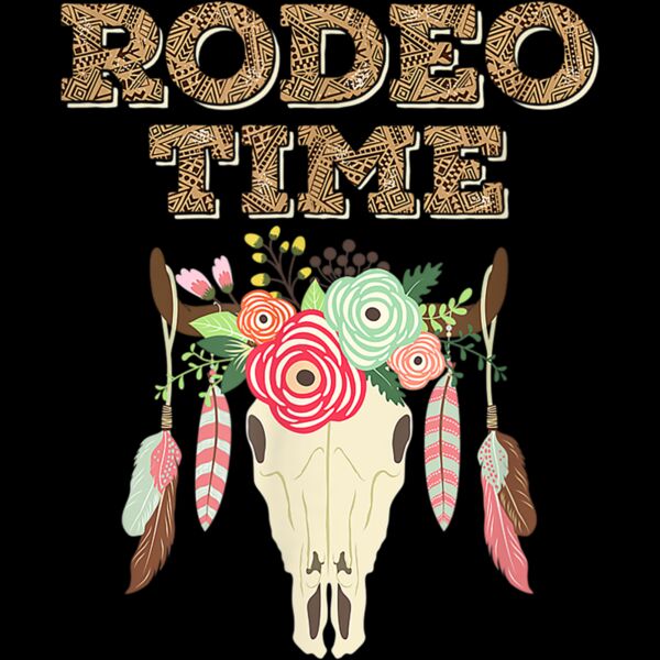 Boho Rodeo Time Western Native Skull T Shirt Thumbnail
