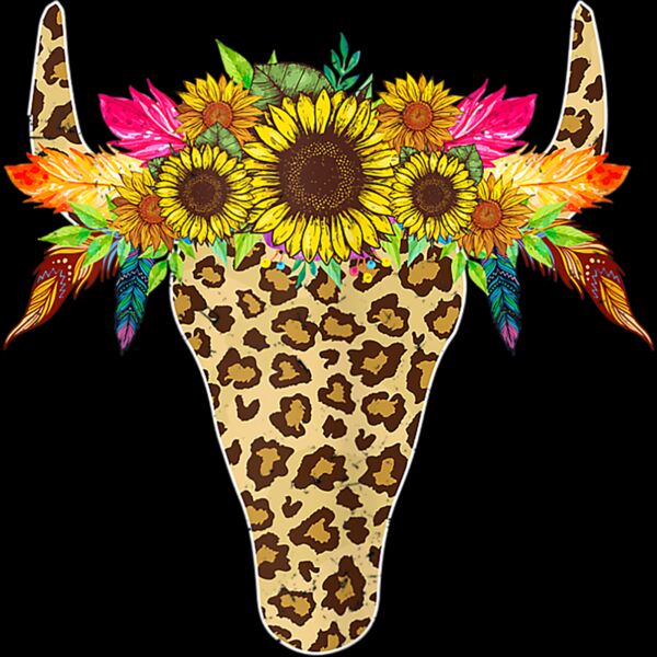 Womens Sunflower Leopard Cow Bull Skull Costume Mothers Day T Shirt Thumbnail