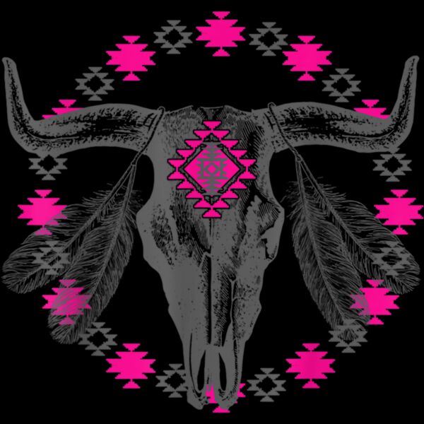 Vintage Cow Bull Skull Southwestern Aztec Indian feather T Shirt Thumbnail