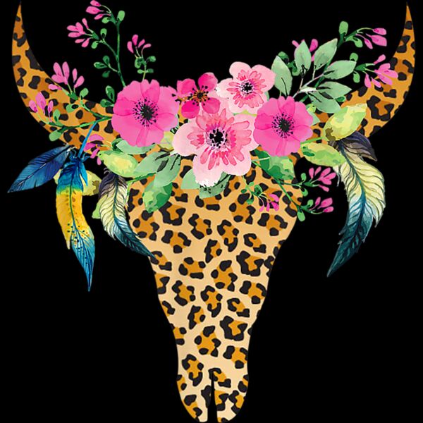 BOHO Cow Bull Skull Leopard Gift For Cattle Lover T Shirt Thumbnail