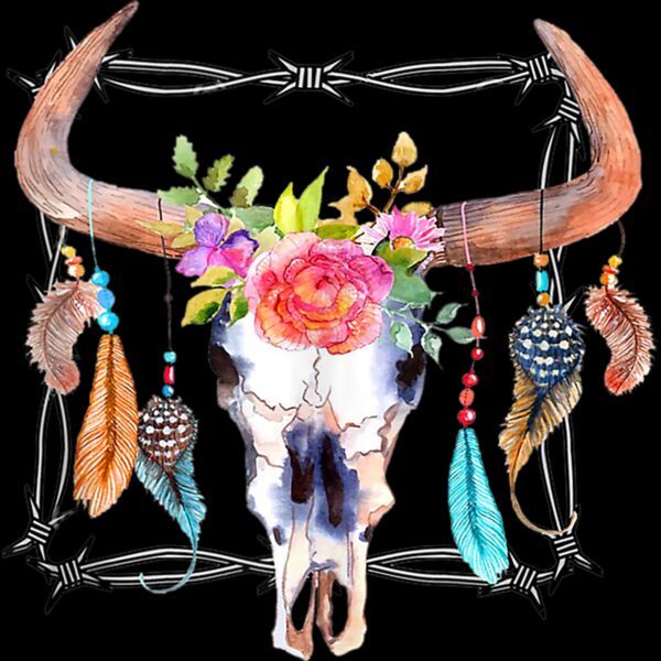 Boho Cow Skull With Feathers Flowers Livestock Show Gift Tank Top Thumbnail
