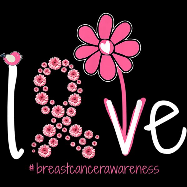 LOVE Sunflower Pink Ribbon Breast Cancer Awareness Gifts T Shirt Thumbnail