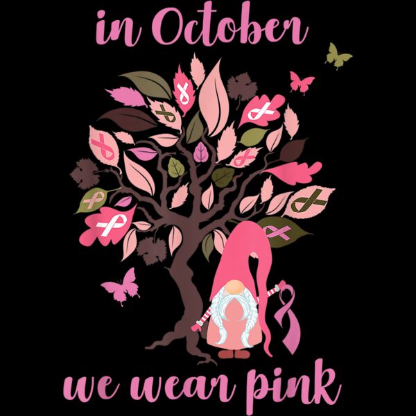 In October We Wear Pink Breast Cancer Awareness Gnome Tree T Shirt Thumbnail