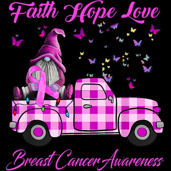 Faith Hope Love Gnome Truck Breast Cancer Awareness T Shirt Thumbnail
