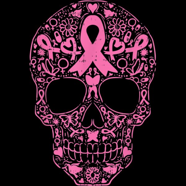 Sugar Skull Pink Ribbon Calavera Breast Cancer Awareness T Shirt Thumbnail