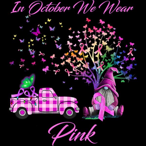 In October We Wear Pink Gnome Tree Breast Cancer Awareness T Shirt Thumbnail