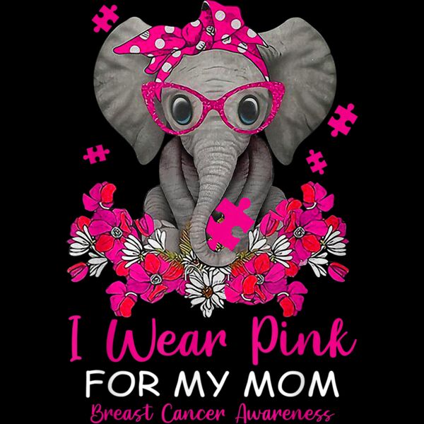 I Wear Pink For My Mom Elephant Breast Cancer Awareness Gift T Shirt Thumbnail