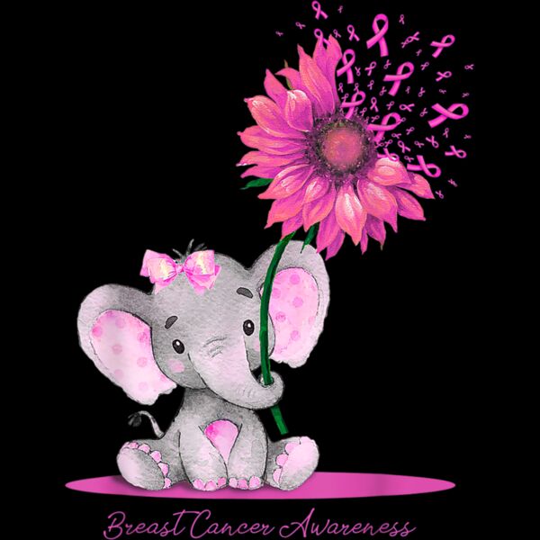 BREAST CANCER AWARENESS Cute Elephant Sunflower Pink Ribbon T Shirt Thumbnail